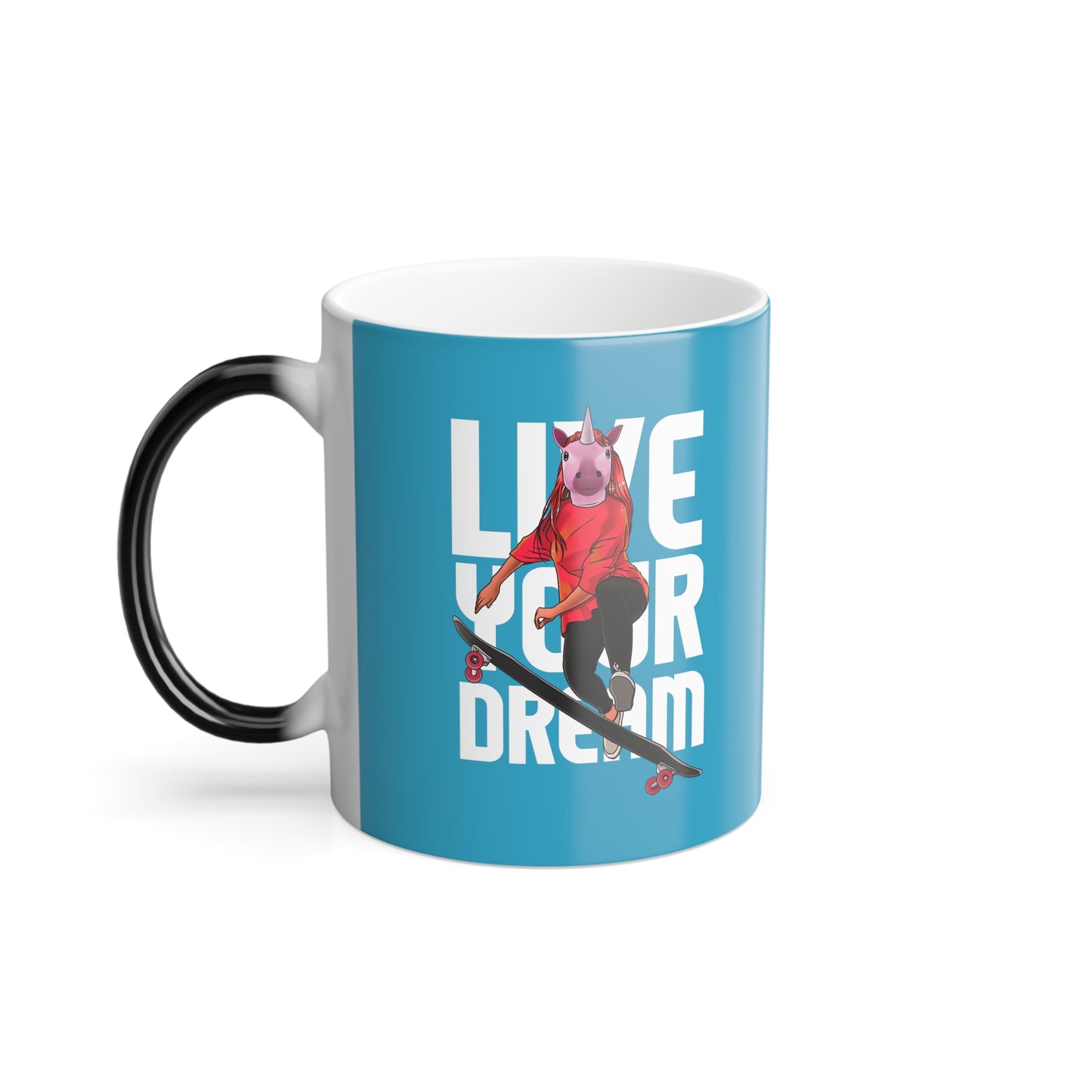 Color Changing Mug Coffee Tea Morning Relax Live your Dream Unicorn Aqua