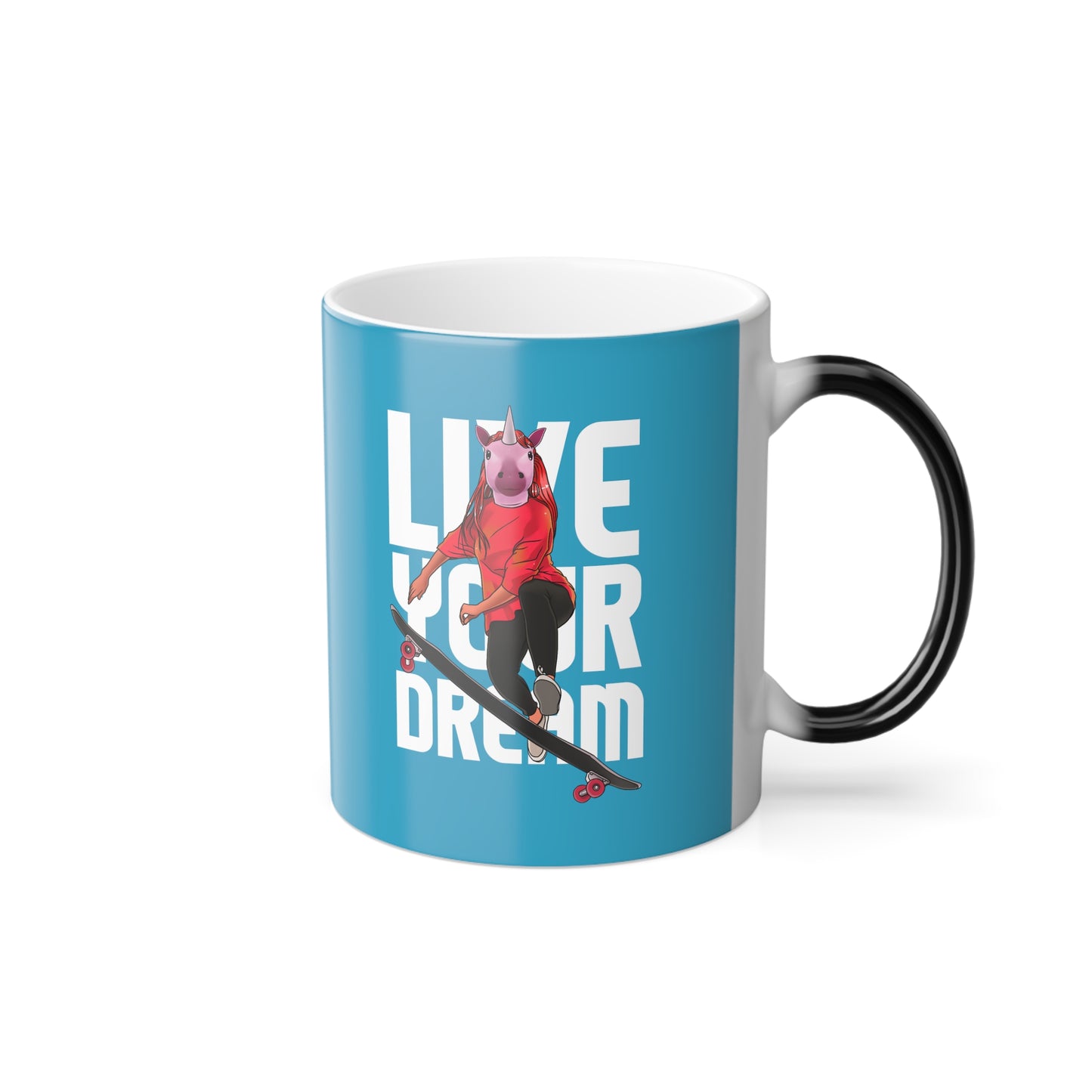 Color Changing Mug Coffee Tea Morning Relax Live your Dream Unicorn Aqua