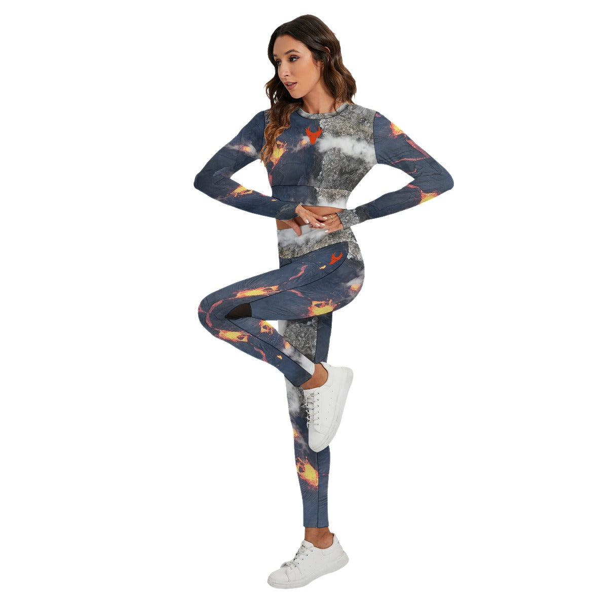 Fire Inaside burnt orange dragon Women's Sport Set With Backless Top And Leggings