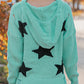Star Distressed Slit Hooded Sweater